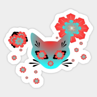 Colorful Abstract Flowers & Cat Sticker